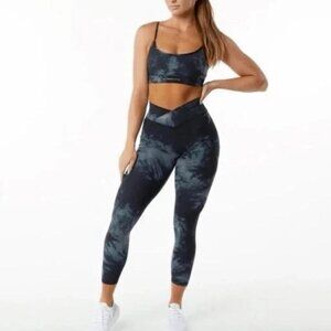 Alphalete Surface Power Blue Tie Dye Oil Stain Leggings Size Medium